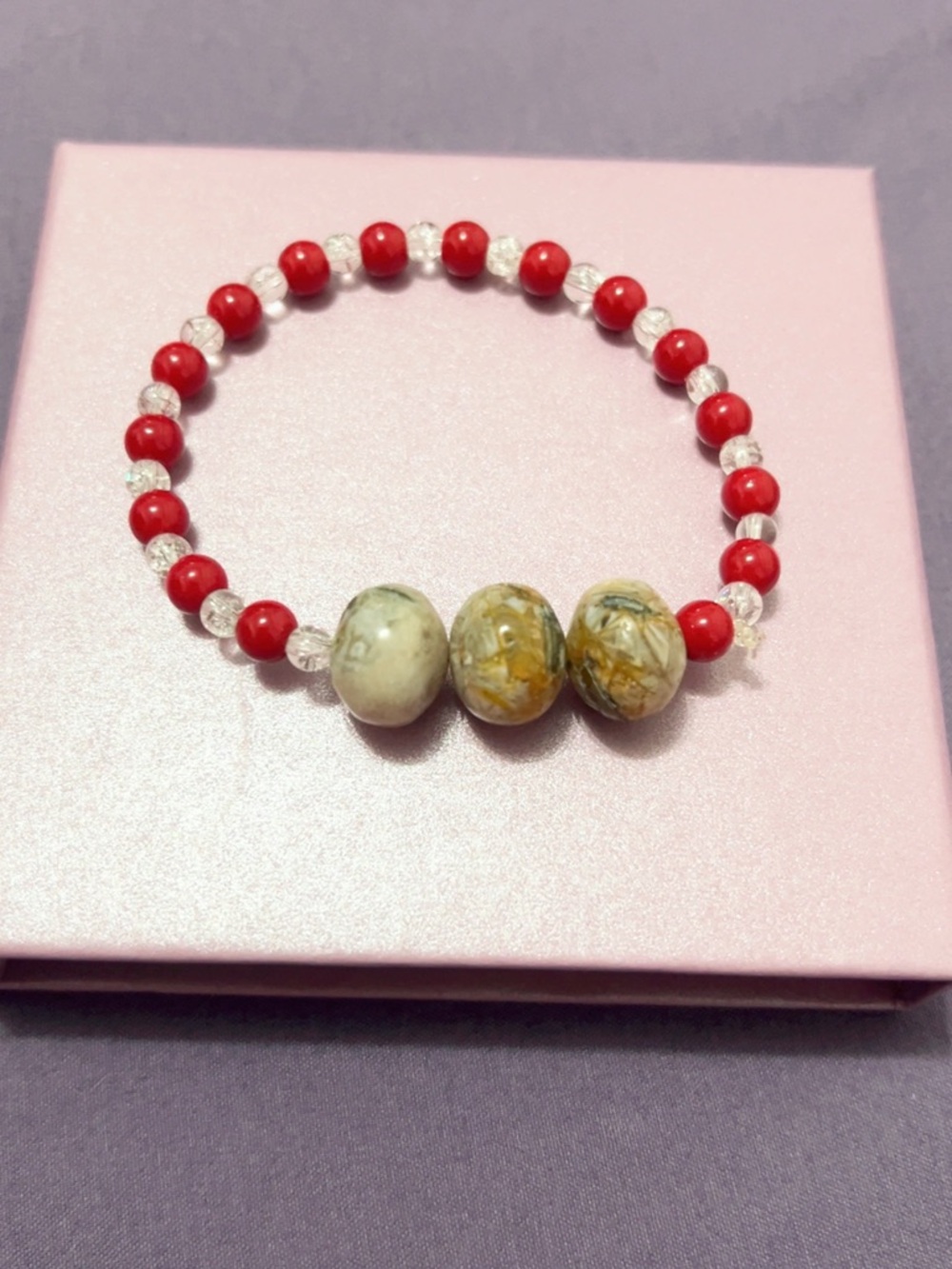 Natural Agate, Crystal & Coral Energy Bracelet size 18cm
